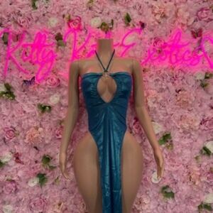 BLUE SEXY BARTENDER STRIPPER EXOTIC WEAR DRESS RAVE OUTFIT